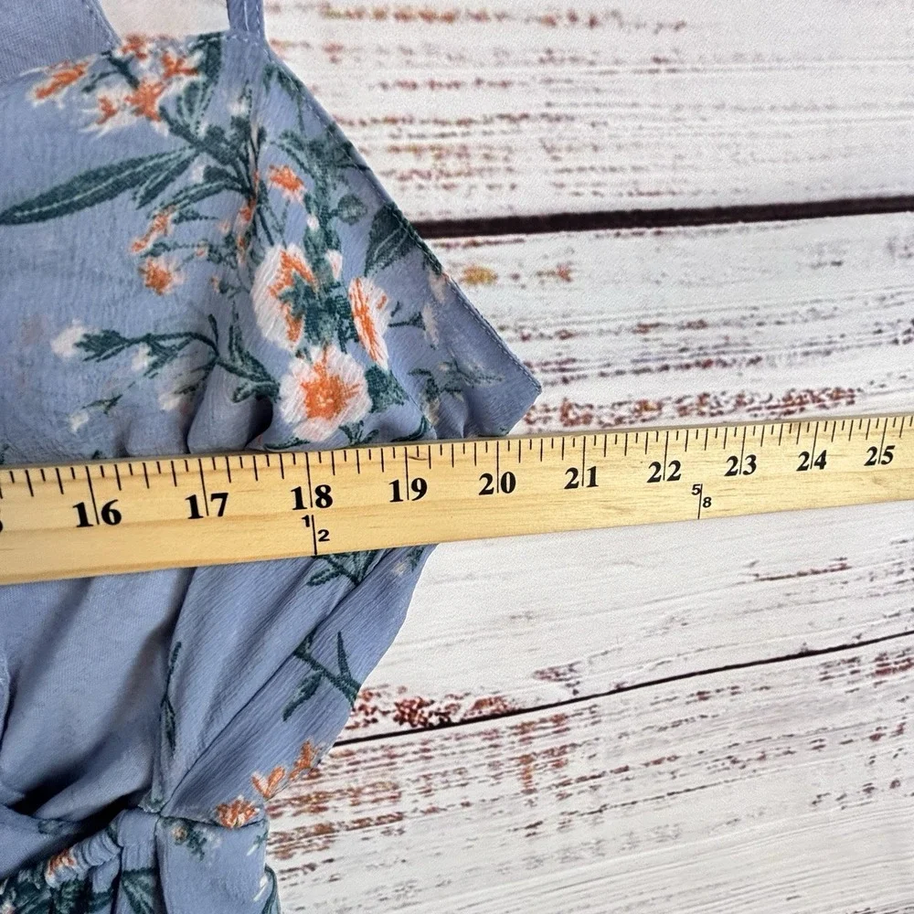 American Eagle Chiffon Romper M Blue Floral Feminine Romantic Open Back Cottage